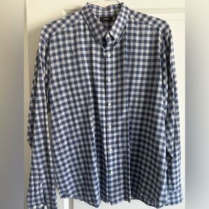 Like New - Theory Navy and White Checkered Button Down Linen Shirt